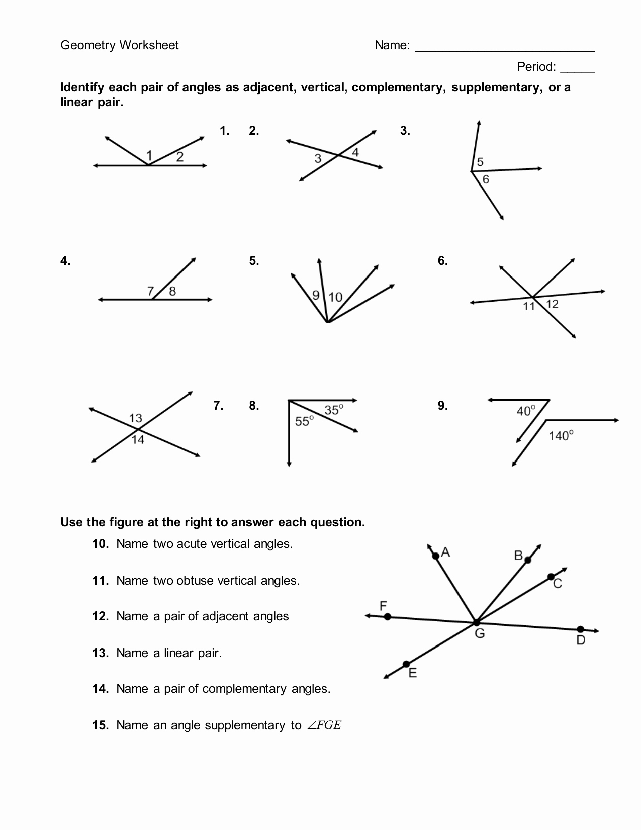 Pairs Of Angles Worksheet Answers Lovely Pairs Angles Worksheet Answers