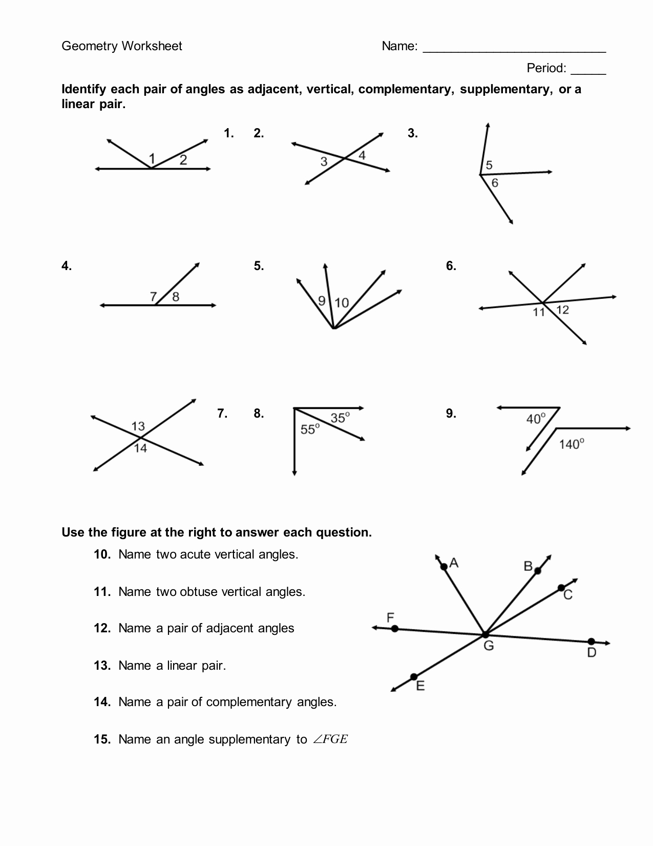 50 Pairs Of Angles Worksheet Answers