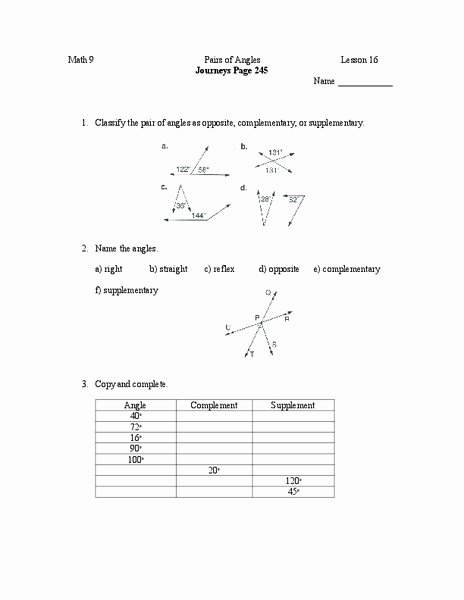 Pairs Of Angles Worksheet Answers Lovely Pairs Of Angles Worksheet for 9th Grade