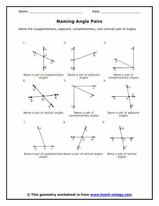 Pairs Of Angles Worksheet Answers Unique Naming Angle Pairs