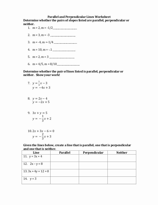 Parallel and Perpendicular Lines Worksheet Best Of 6 6 Parallel and Perpendicular Lines Worksheet