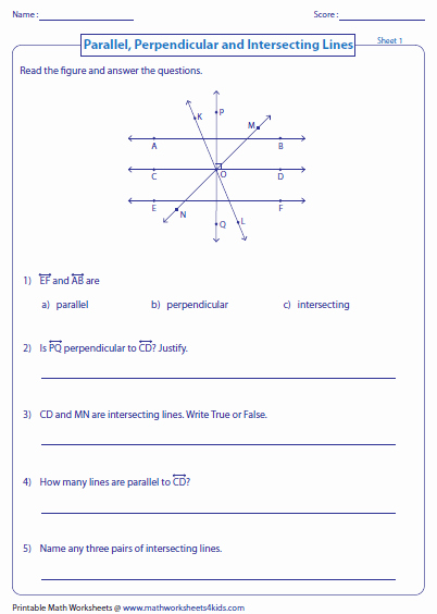 Parallel and Perpendicular Lines Worksheet Fresh Parallel Perpendicular and Intersecting Lines Worksheets