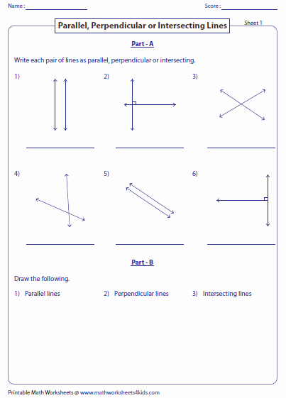 Parallel and Perpendicular Lines Worksheet Fresh Parallel Perpendicular and Intersecting Lines Worksheets
