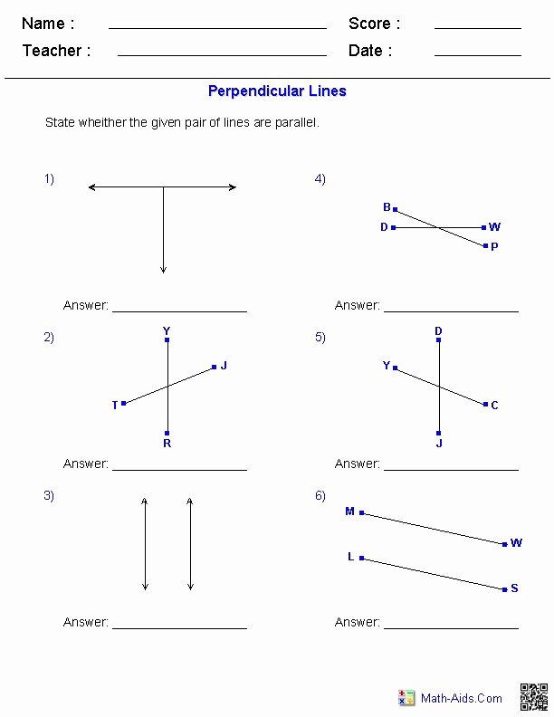 Parallel and Perpendicular Lines Worksheet Inspirational Identifying Perpendicular Lines Worksheets