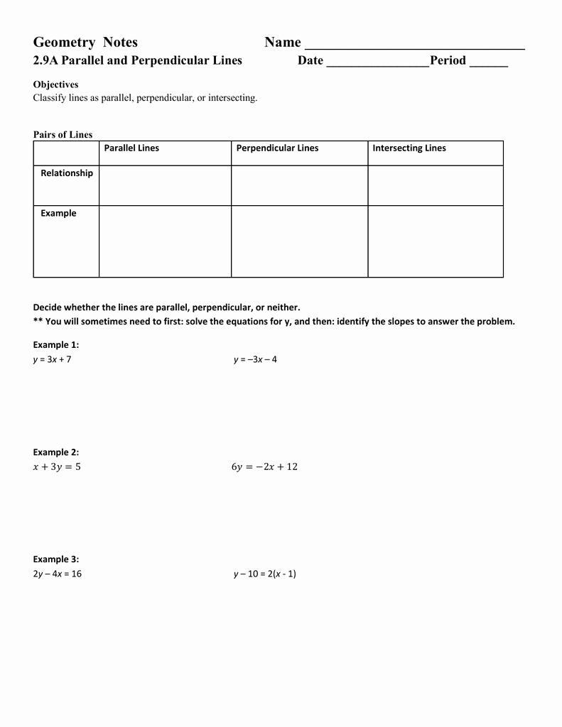 Parallel and Perpendicular Lines Worksheet Lovely Slopes Parallel and Perpendicular Lines Worksheet