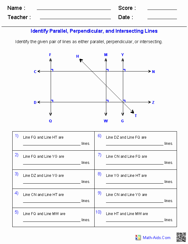 Parallel and Perpendicular Lines Worksheet Luxury Geometry Worksheets