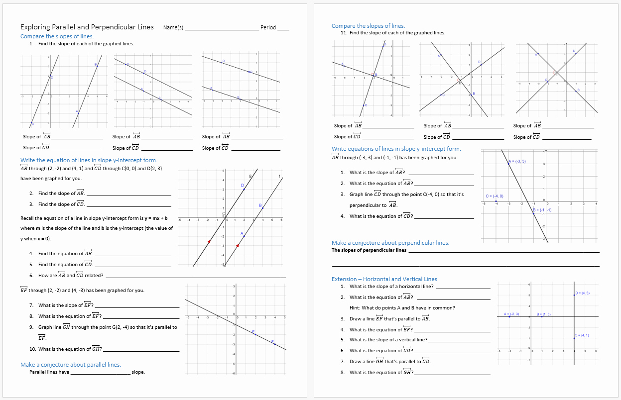 Parallel and Perpendicular Lines Worksheet Luxury Parallel and Perpendicular Lines