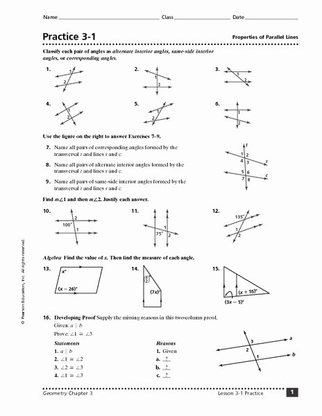 Parallel Lines and Transversals Worksheet Awesome Practice 3 1 Properties Of Parallel Lines Worksheet for