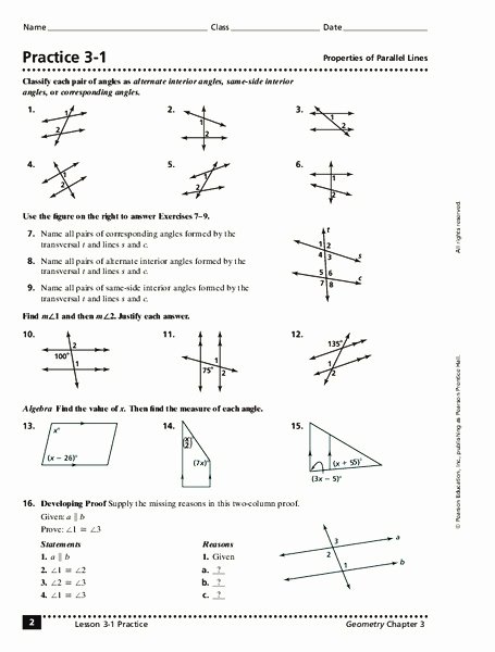 Parallel Lines and Transversals Worksheet Awesome Properties Of Parallel Lines Worksheet for 10th Grade