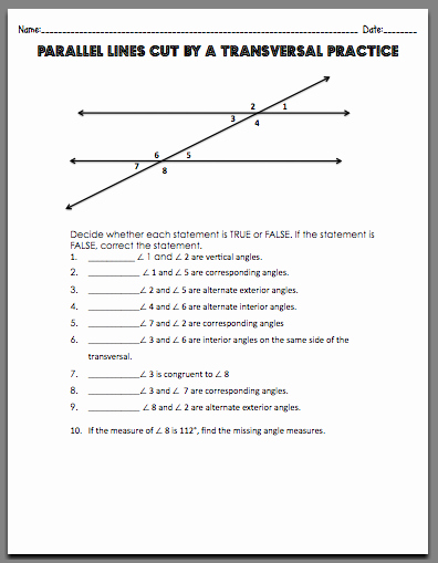 Parallel Lines and Transversals Worksheet Beautiful Parallel Lines Cut by A Transversal Math