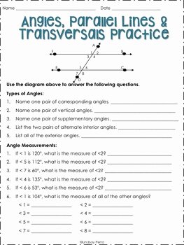 Parallel Lines and Transversals Worksheet Beautiful Parallel Lines Cut by A Transversal Notes and Practice 8 G