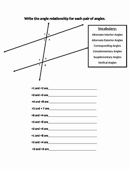 Parallel Lines and Transversals Worksheet Best Of Angles formed by Parallel Lines Worksheet