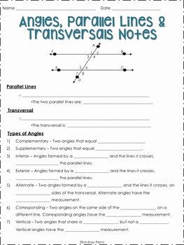 Parallel Lines and Transversals Worksheet New Parallel Lines Cut by A Transversal Notes and Practice 8 G