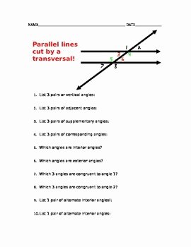 Parallel Lines and Transversals Worksheet Unique Parallel Lines Cut by A Transversal Vocabulary Worksheet