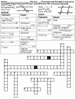 Parallel Lines Proofs Worksheet Answers Elegant Proving Lines Parallel Geometry Proofs Crossword Puzzle by
