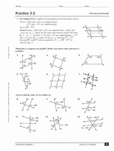 Parallel Lines Proofs Worksheet Answers Inspirational Practice 3 2 Proving Lines Parallel 10th 12th Grade