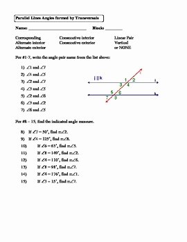 Parallel Lines Transversal Worksheet Elegant Geometry Unit 3 Parallel Lines Angles formed by