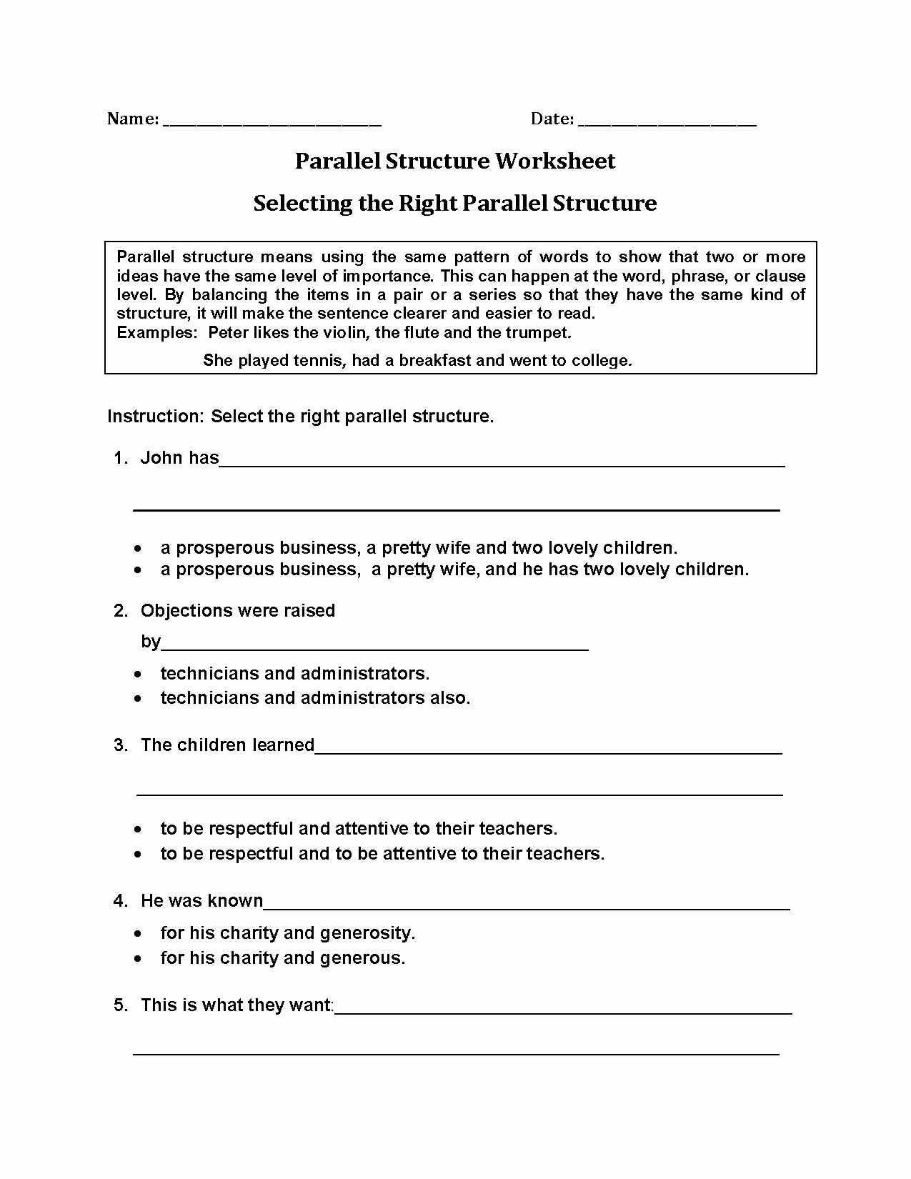 Parallel Structure Worksheet with Answers Inspirational Englishlinx