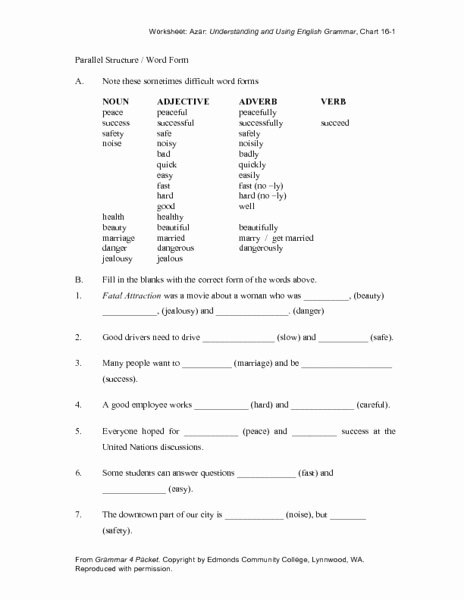 Parallel Structure Worksheet with Answers New Parallel Structure Word form Worksheet Worksheet for 11th