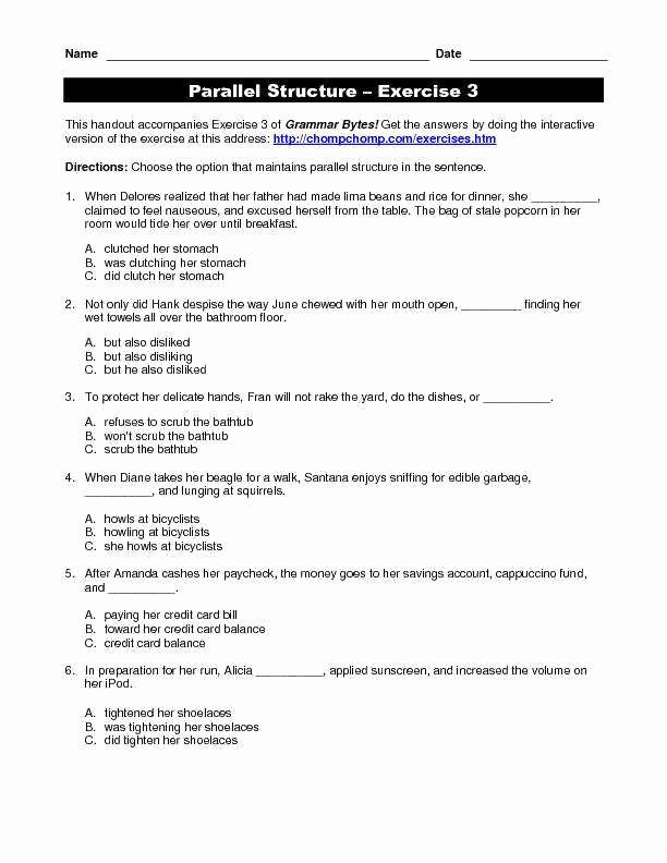 Parallel Structure Worksheet with Answers Unique Parallelism Worksheet