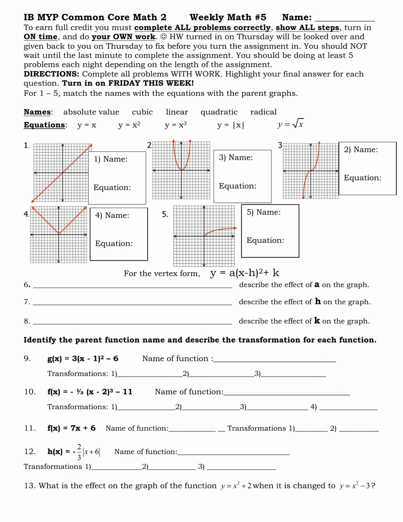 Parent Function Worksheet Answers Elegant Parent Function Worksheet 2