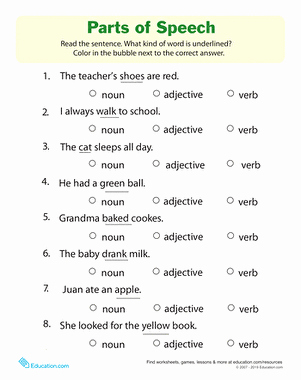 Part Of Speech Worksheet Pdf Awesome Parts Of Speech Quiz Worksheet