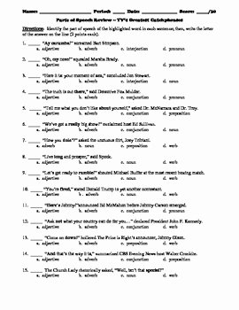 Part Of Speech Worksheet Pdf Inspirational Parts Of Speech Multiple Choice Review Worksheet and Quiz