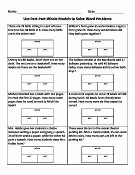 Part Part whole Worksheet Lovely Using Part Part whole Models to solve Addition and