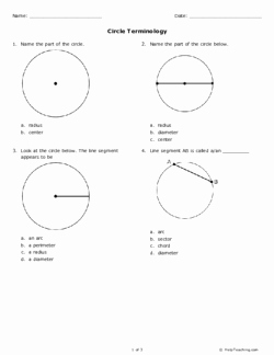 Parts Of A Circle Worksheet Elegant Circle Terminology Grade 10 Free Printable Tests and