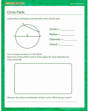 Parts Of A Circle Worksheet Luxury Circle Parts – Third Grade Circles Worksheet – Math Blaster