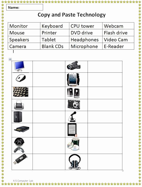 Parts Of A Computer Worksheet Awesome Copy and Paste Technology Vocabulary Sheet