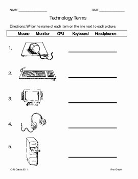 Parts Of A Computer Worksheet Inspirational 1st Grade Technology Terminolgy Worksheet by Rosa Ana