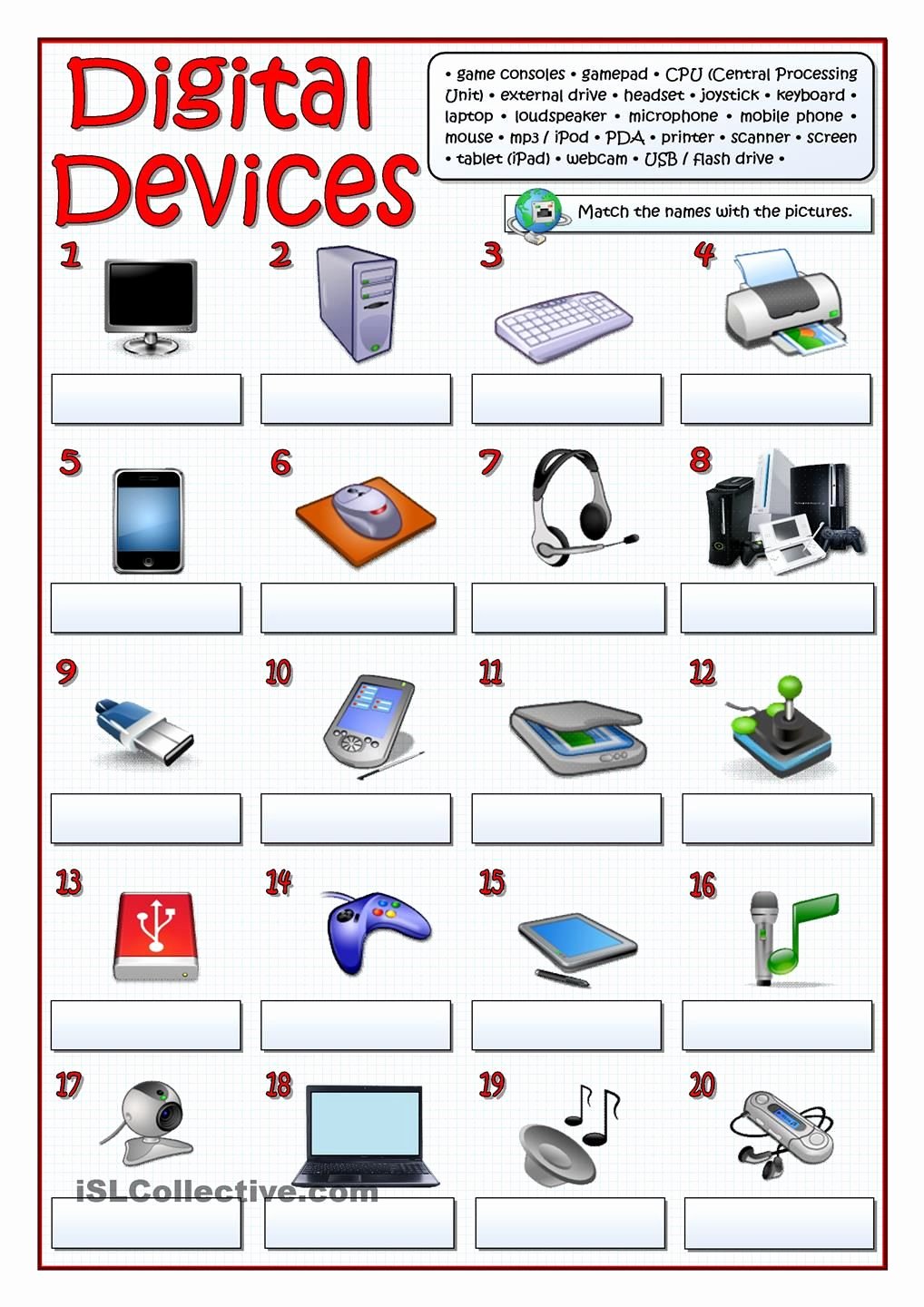 Parts Of A Computer Worksheet Unique Digital Devices Vocabulary Pinterest