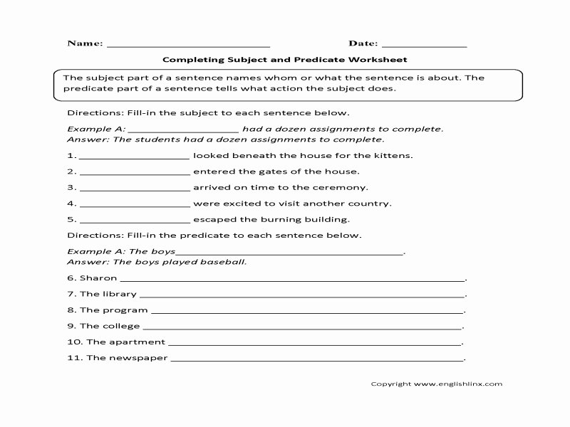 Parts Of A Sentence Worksheet Awesome Parts A Sentence Worksheet Free Printable Worksheets