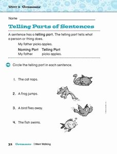 Parts Of A Sentence Worksheet Elegant Telling Parts Of Sentences Worksheet for 1st 2nd Grade