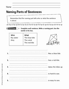 Parts Of A Sentence Worksheet Inspirational Naming Parts Of A Sentence Worksheet for 1st 2nd Grade
