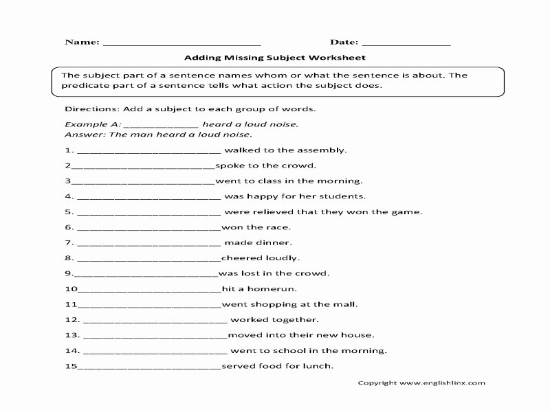 50 Parts Of A Sentence Worksheet