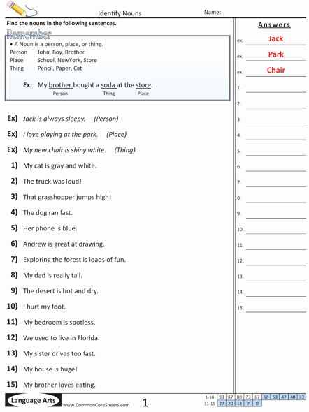 Parts Of A Sentence Worksheet New Parts Of Speech Worksheets