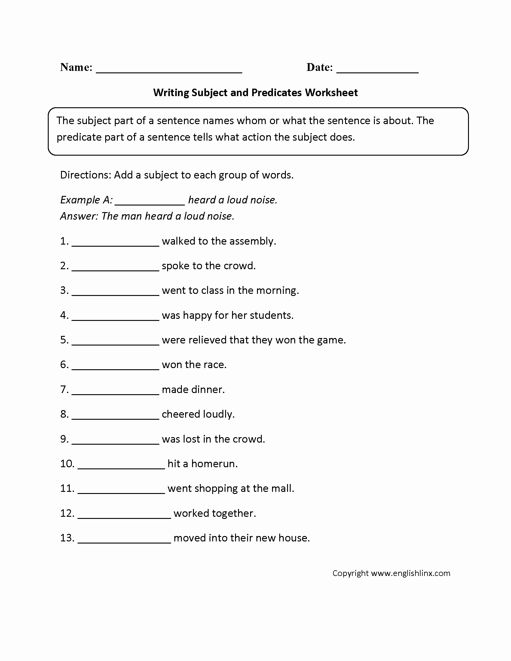 Parts Of A Sentence Worksheet Unique Parts Of A Sentence Worksheets