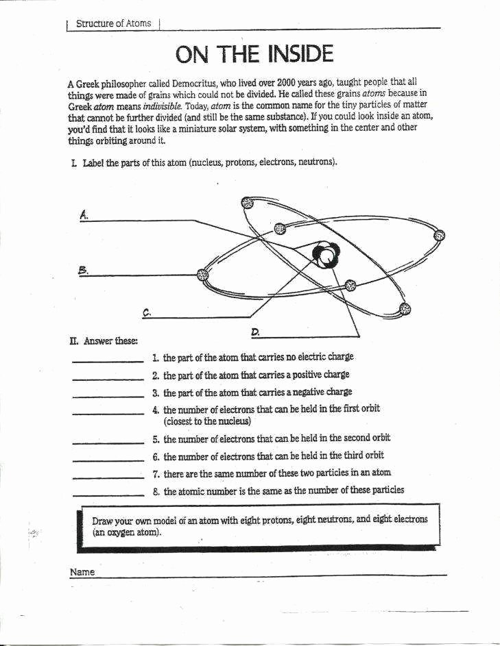Parts Of An atom Worksheet Inspirational Parts An atom Worksheet