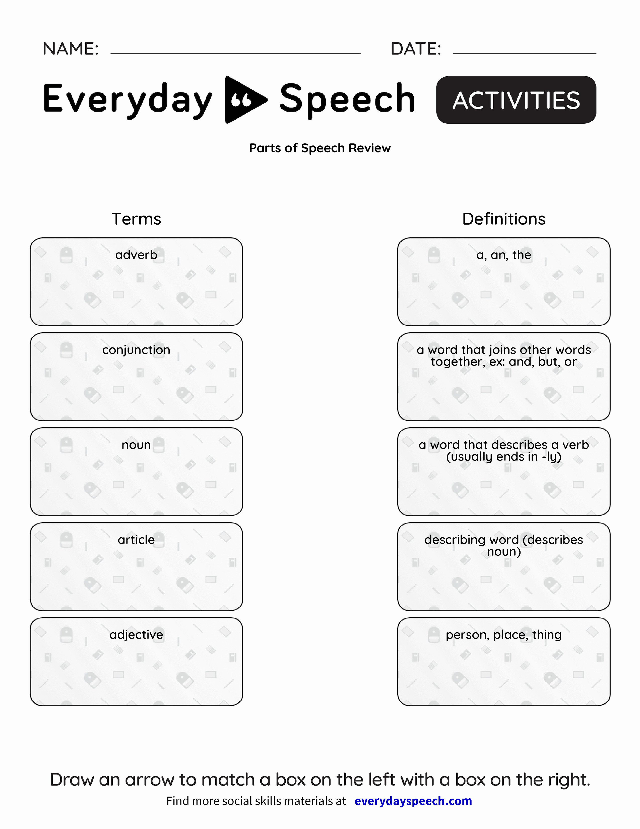 Parts Of Speech Review Worksheet Elegant Parts Of Speech Review Everyday Speech Everyday Speech