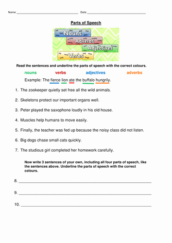 Parts Of Speech Review Worksheet Lovely Parts Of Speech Worksheet Nouns Verbs Adjectives and