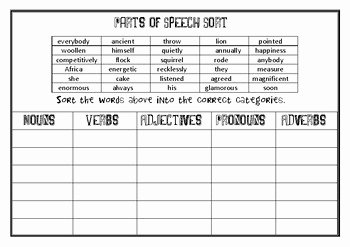 Parts Of Speech Worksheet Pdf Awesome Parts Of Speech Word sort Worksheet by Kristen S Creative