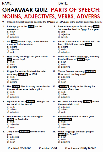 Parts Of Speech Worksheet Pdf Fresh Picture