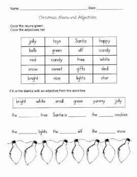Parts Of Speech Worksheet Pdf Lovely Christmas Nouns and Adjectives Worksheet Parts Of Speech