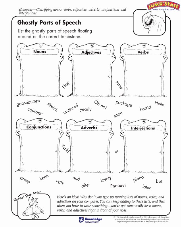 Parts Of Speech Worksheet Pdf Luxury Ghostly Parts Of Speech View – Free Printable English