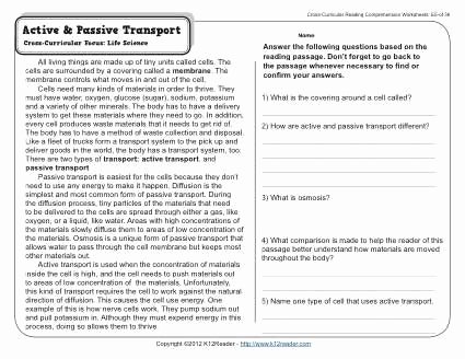 Passive and Active Transport Worksheet Awesome Active and Passive Transport Education