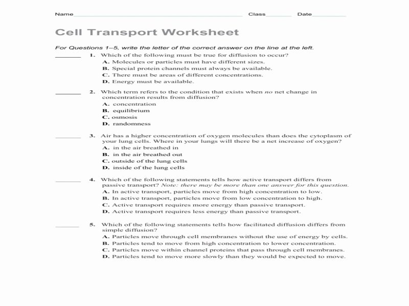Passive Transport Worksheet Answers Beautiful Passive Transport Worksheet Answers Free Printable