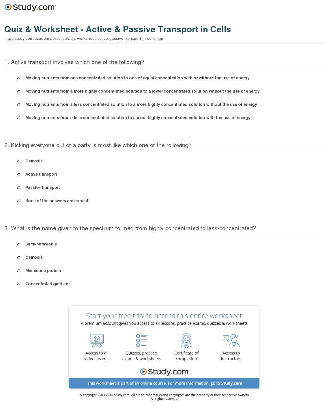 50 Passive Transport Worksheet Answers