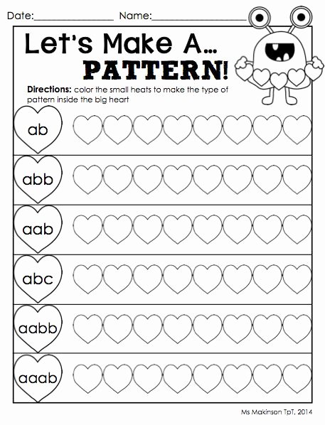 Patterns Worksheet for Kindergarten Beautiful February Printables Kindergarten Literacy and Math